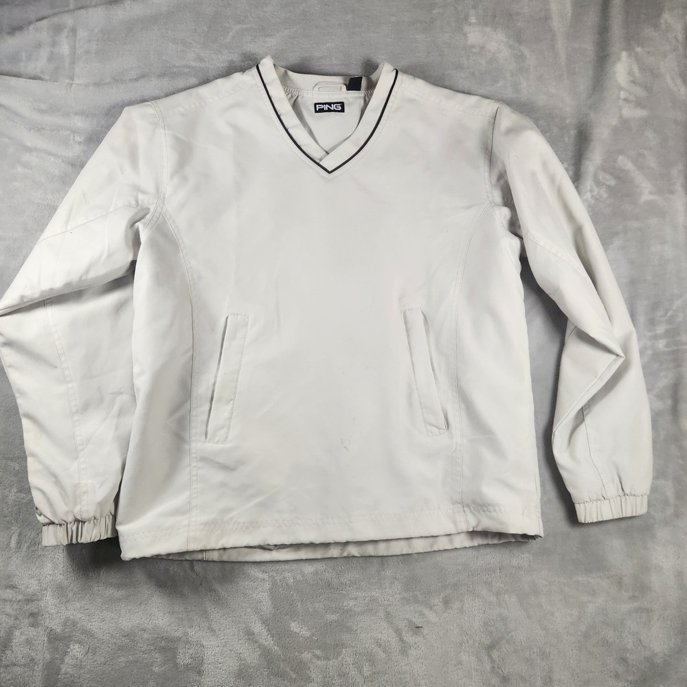 Vintage PING Golf Windbreaker Pullover Men S Beige V-Neck Retro 90s Gorpcore